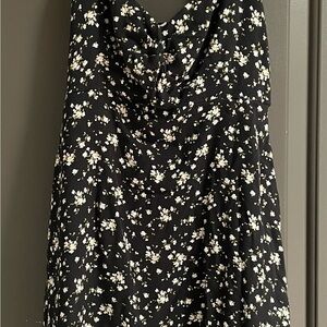 Floral Black Women's linen dress above knee